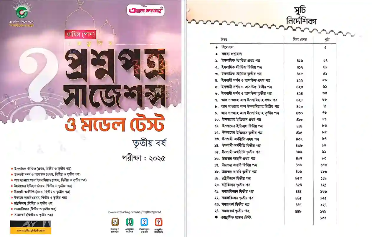 Al Fatah Fazil 3rd Year Suggestion 2025 | আল ফাতাহ ফাযিল ৩য় বর্ষ সাজেশন ২০২৫
